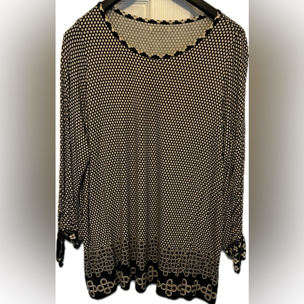Max Studio Womens 3/4 Sleeve Blouse Size 2X Navy Yellow and White